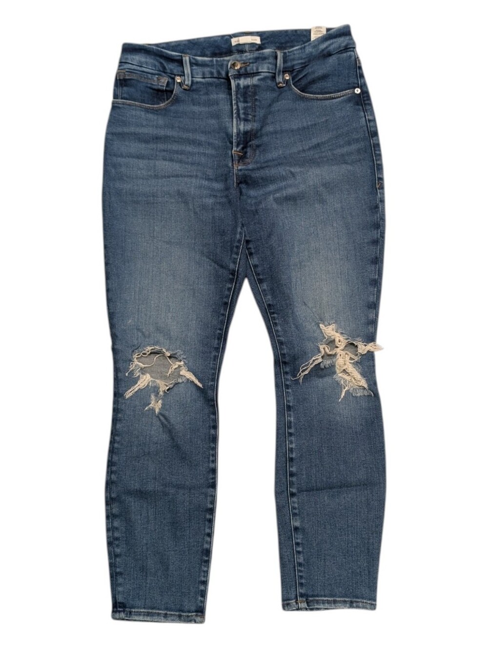 Good American Stretch High Rise Distressed Denim Cropped Jeans Size 10/30